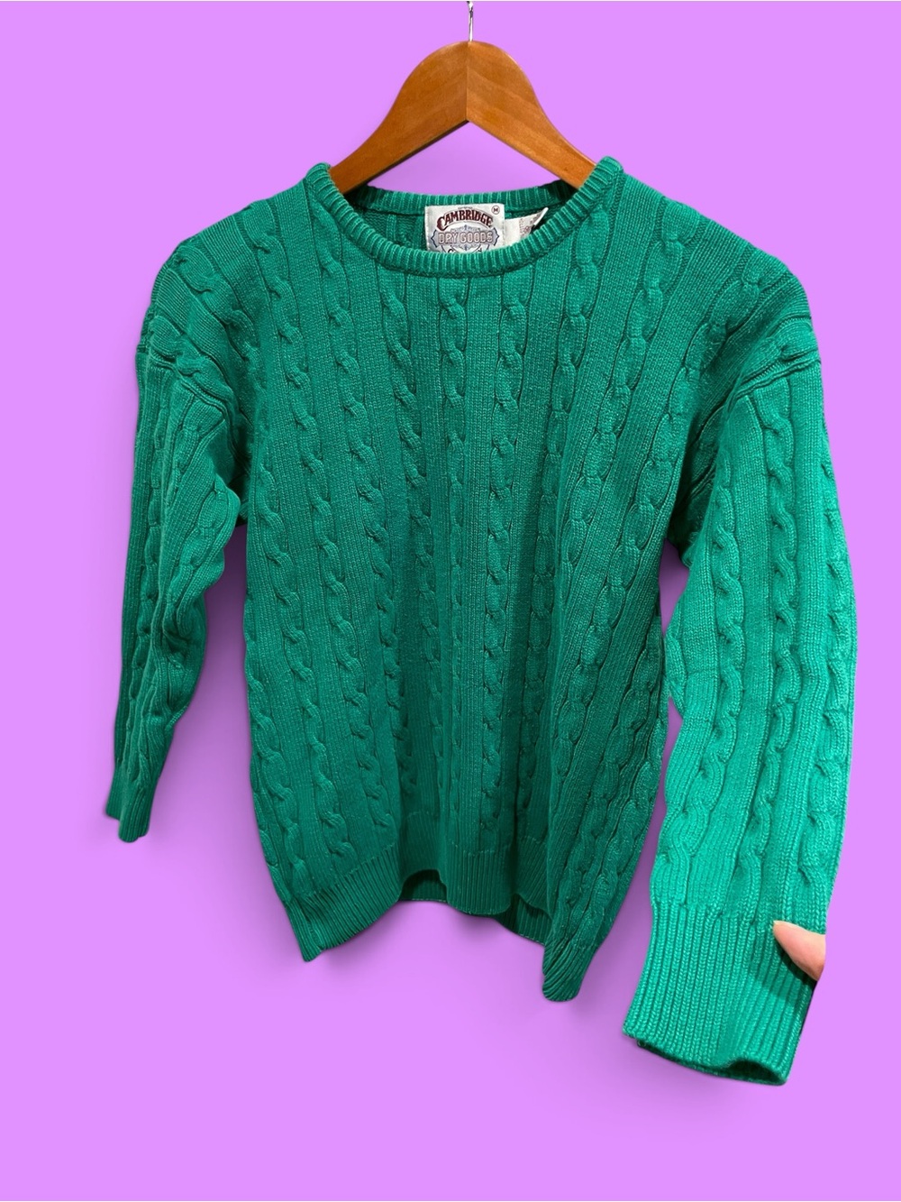 Cute classic cotton shamrock green shaker sweater vintage 90s preppy academia
